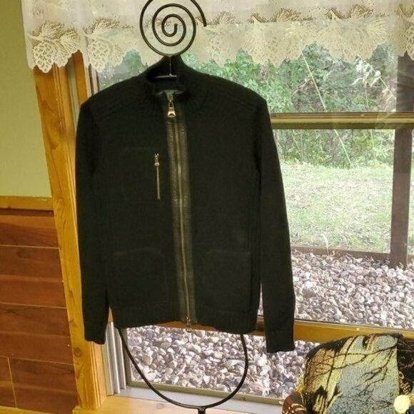 Ralph Lauren Lauren Jean Co Full‎ Zip Leather Embellishments Sweater Sz S Jacket - Picture 1 of 11